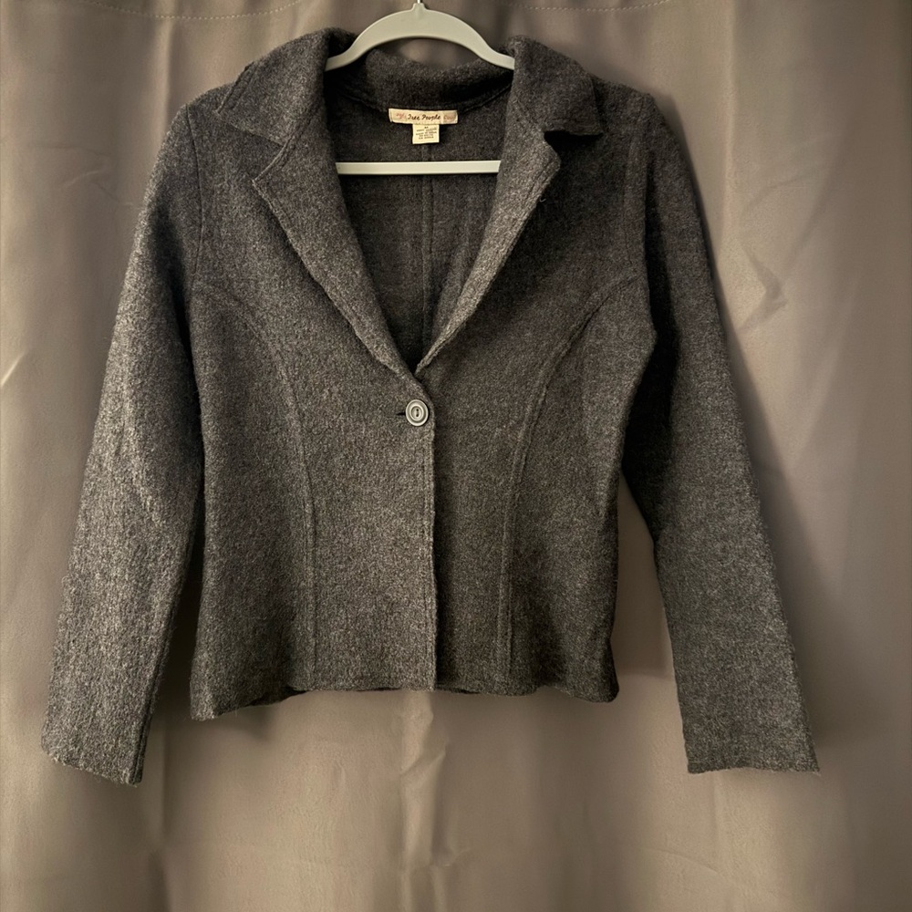 Free People Gray Knit Blazer Jacket